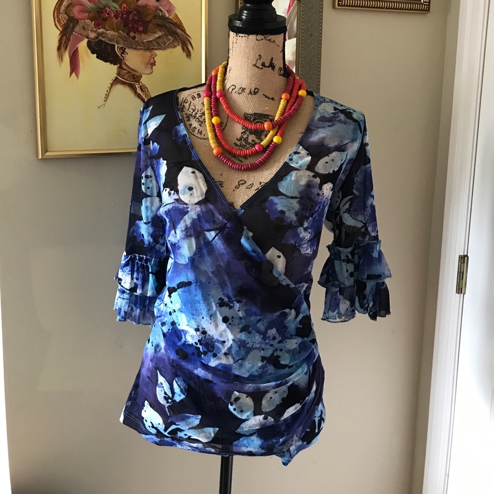 Karen Kane sheer front crossed blouse